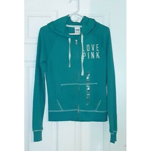 NEW VICTORIA SECRET PINK  HOODIE IN TEAL X SMALL - Picture 2 of 2